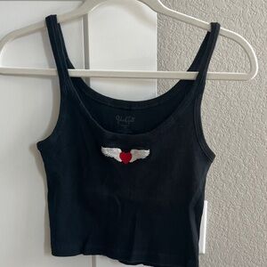 John Galt Black Tank Top with Winged Heart Design